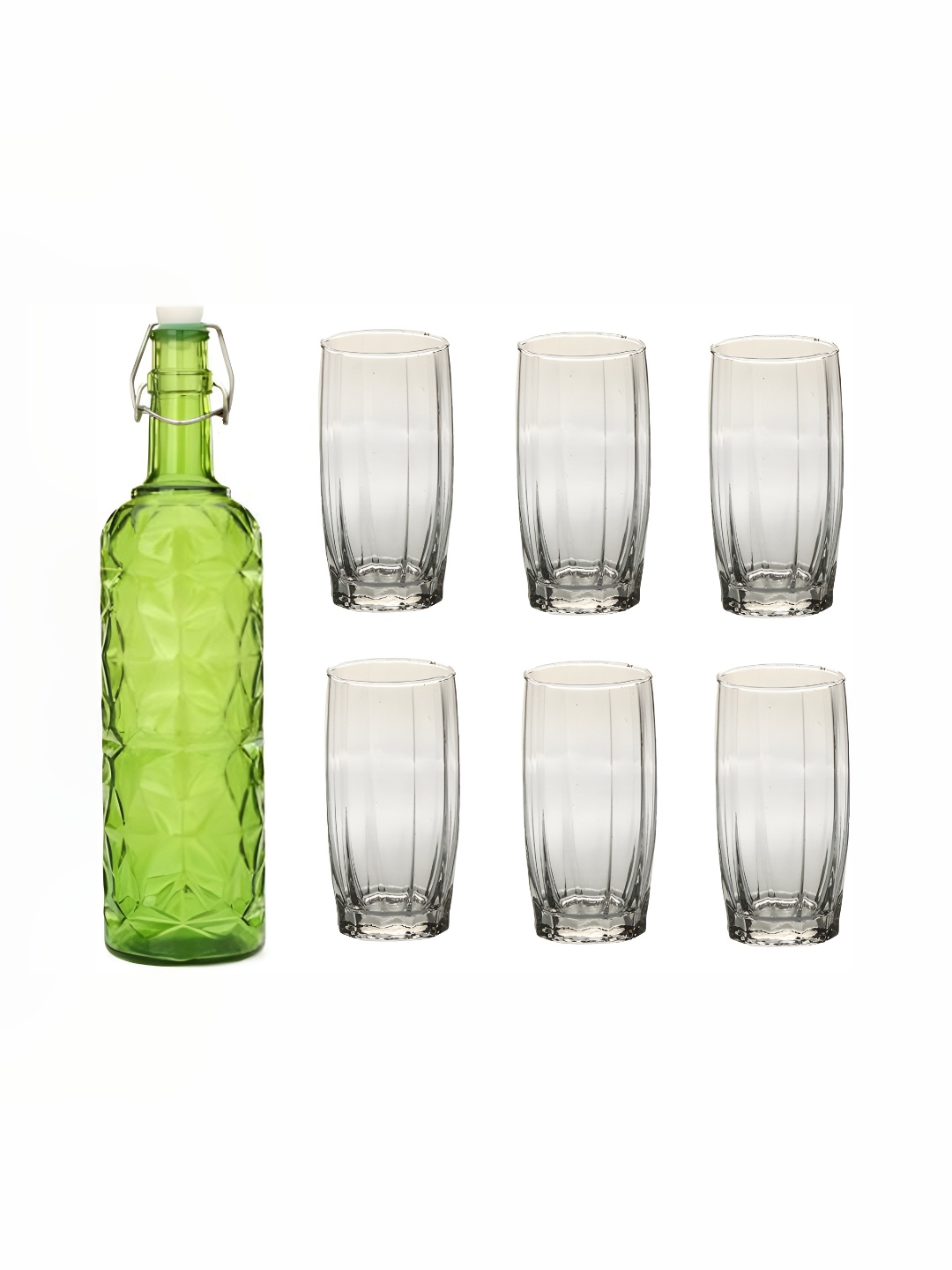 

1ST TIME Green & Transparent 7 Pieces Glasses With Water Bottle