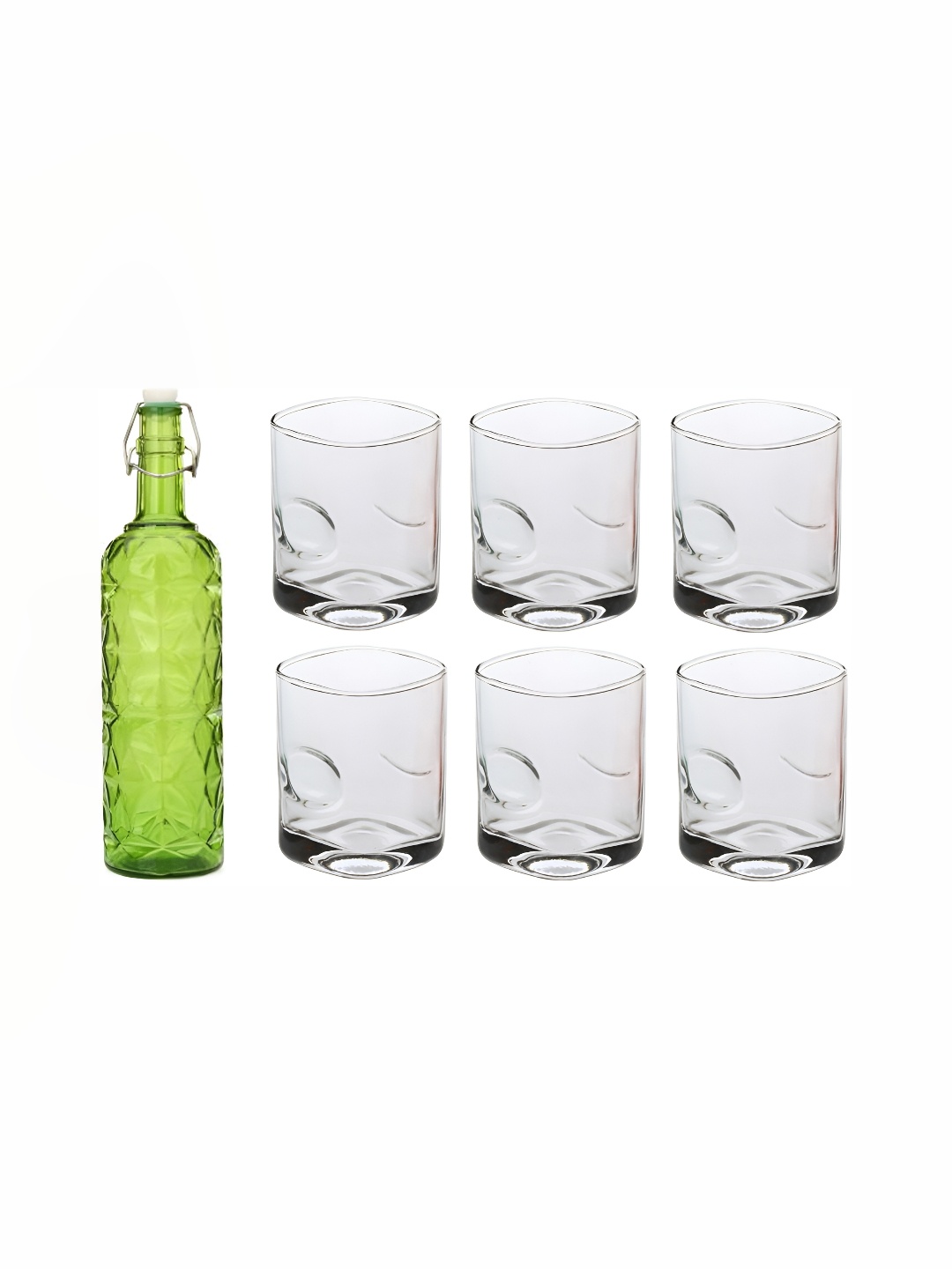 

1ST TIME Green & Transparent Water Bottle With 6 Pieces Glass