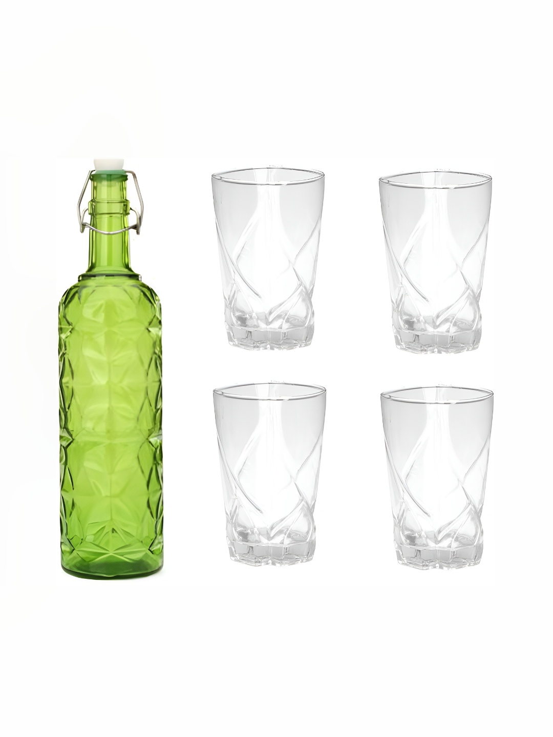 

1ST TIME Green & Transparent 5 Pcs Water Bottle With Glasses