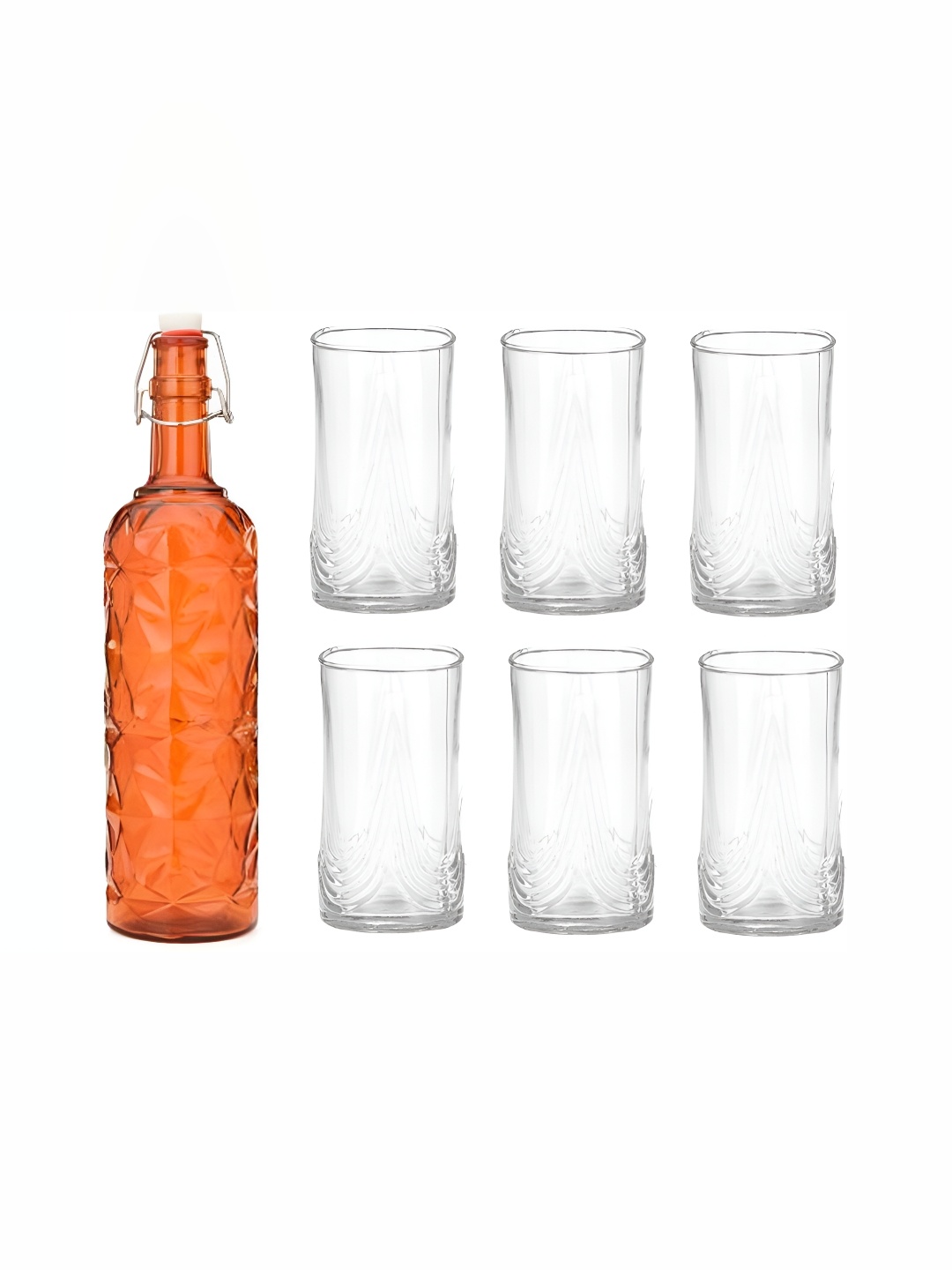 

1ST TIME Orange & Transparent 7 Pcs Water Bottle & Glasses