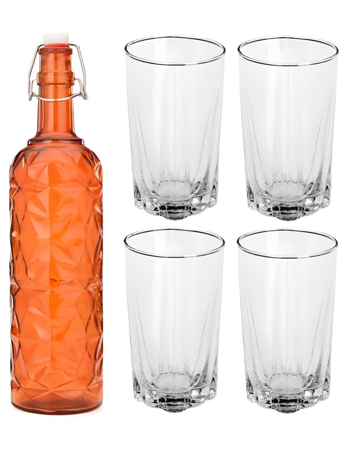 

1ST TIME Orange & Transparent 5 Pieces Glasses With Water Bottle
