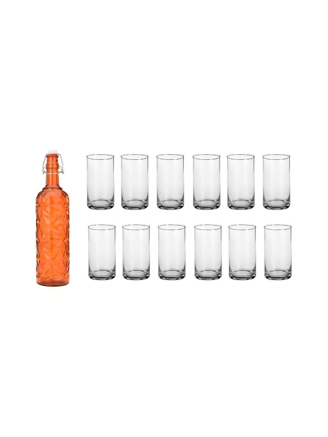 

1ST TIME Orange-Coloured & Transparent 13 Pieces Textured Water Glasses & Bottle