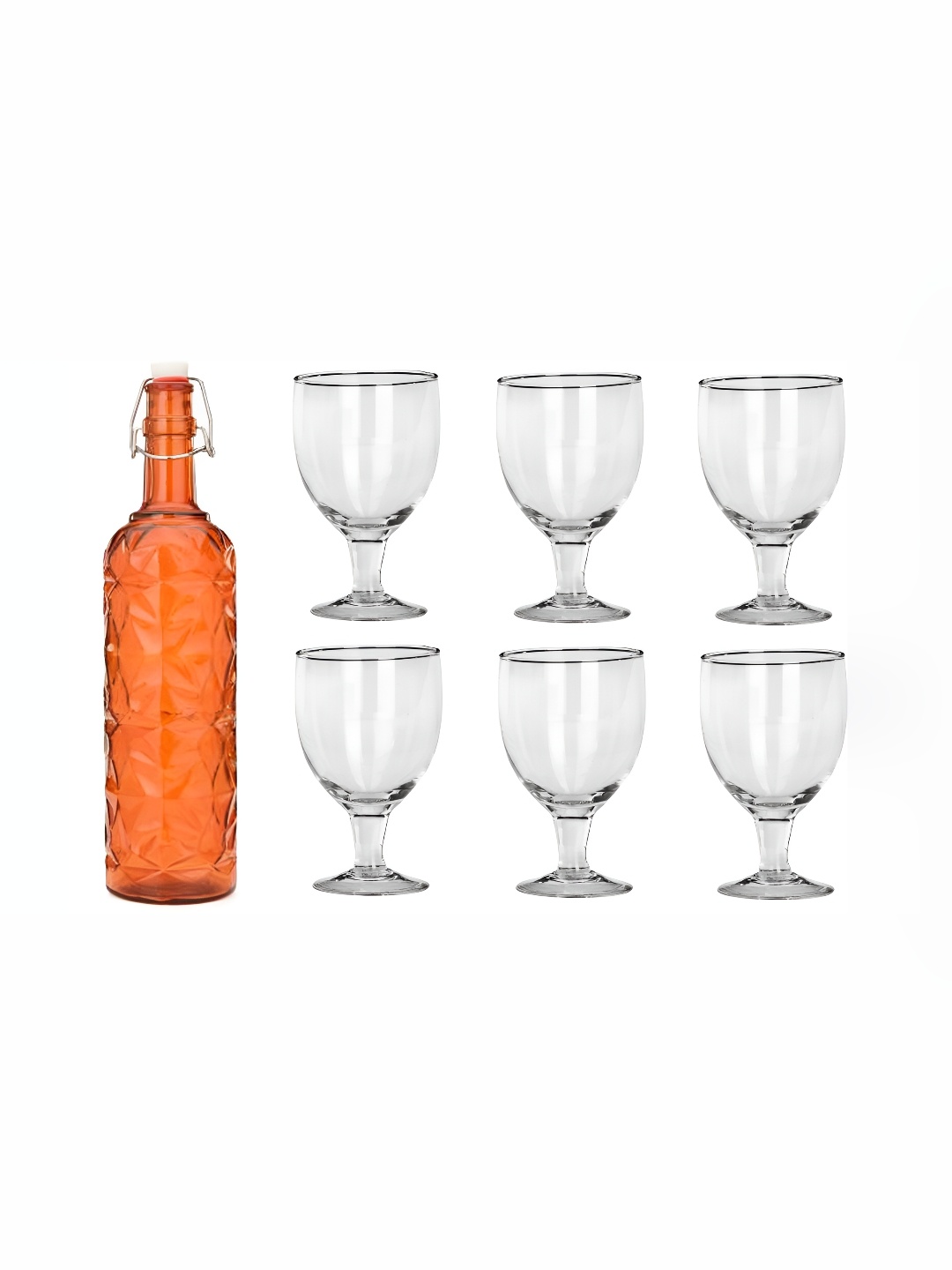 

1ST TIME Orange-Coloured & Transparent 7 Pcs Water Bottle With Glass