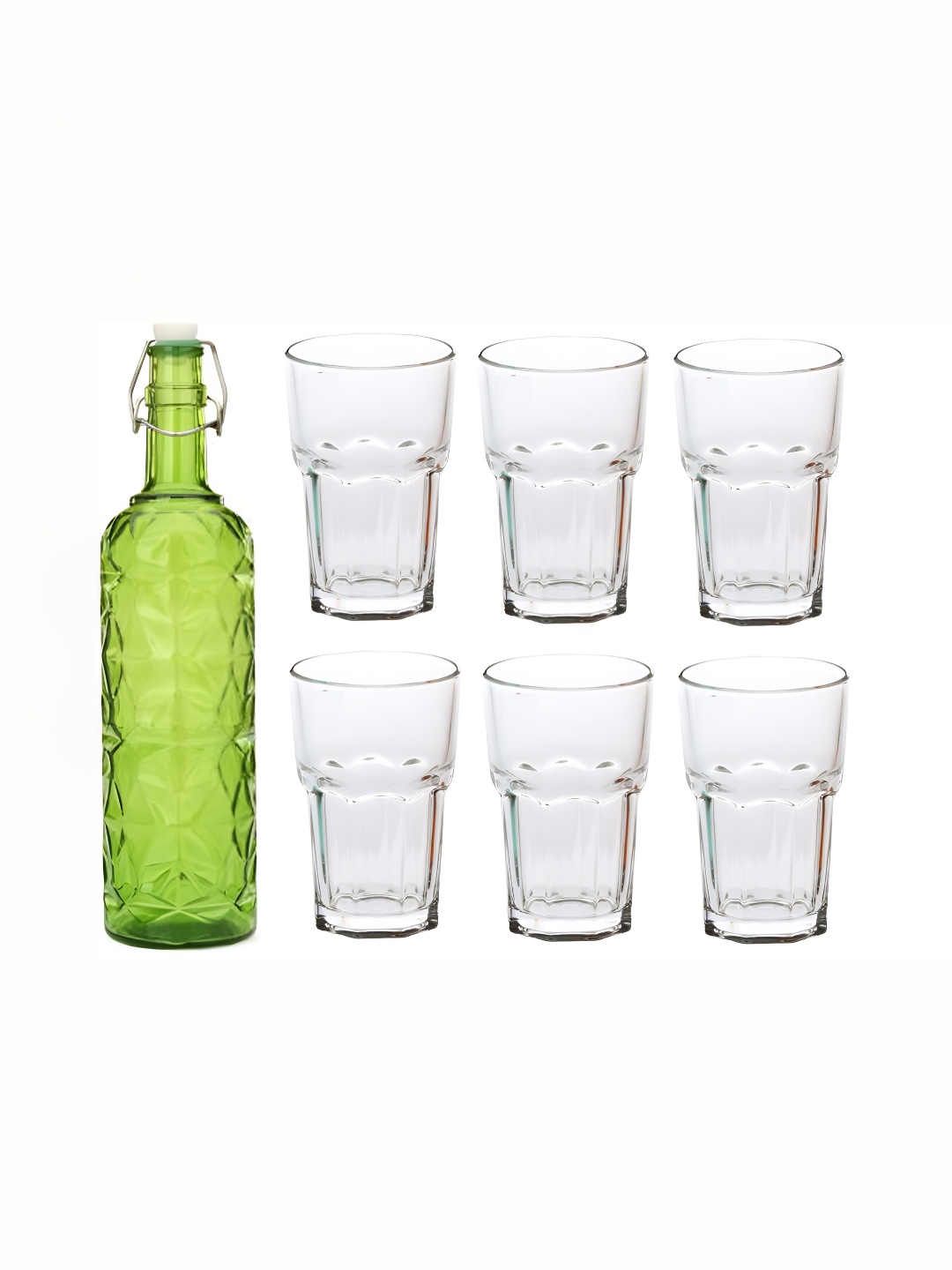 

1ST TIME Green & Transparent 7 Pieces Water Bottle With Glasses