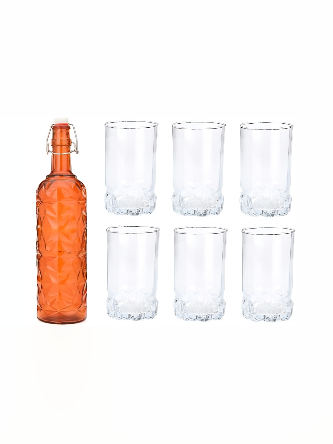 

1ST TIME Orange & Transparent Water Bottle With 6 Pieces Glass