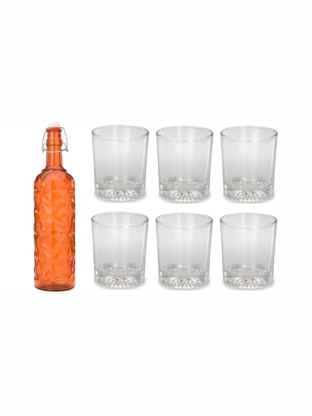 

1ST TIME Orange-Coloured & Transparent Water Bottle With 6 Pieces Glass
