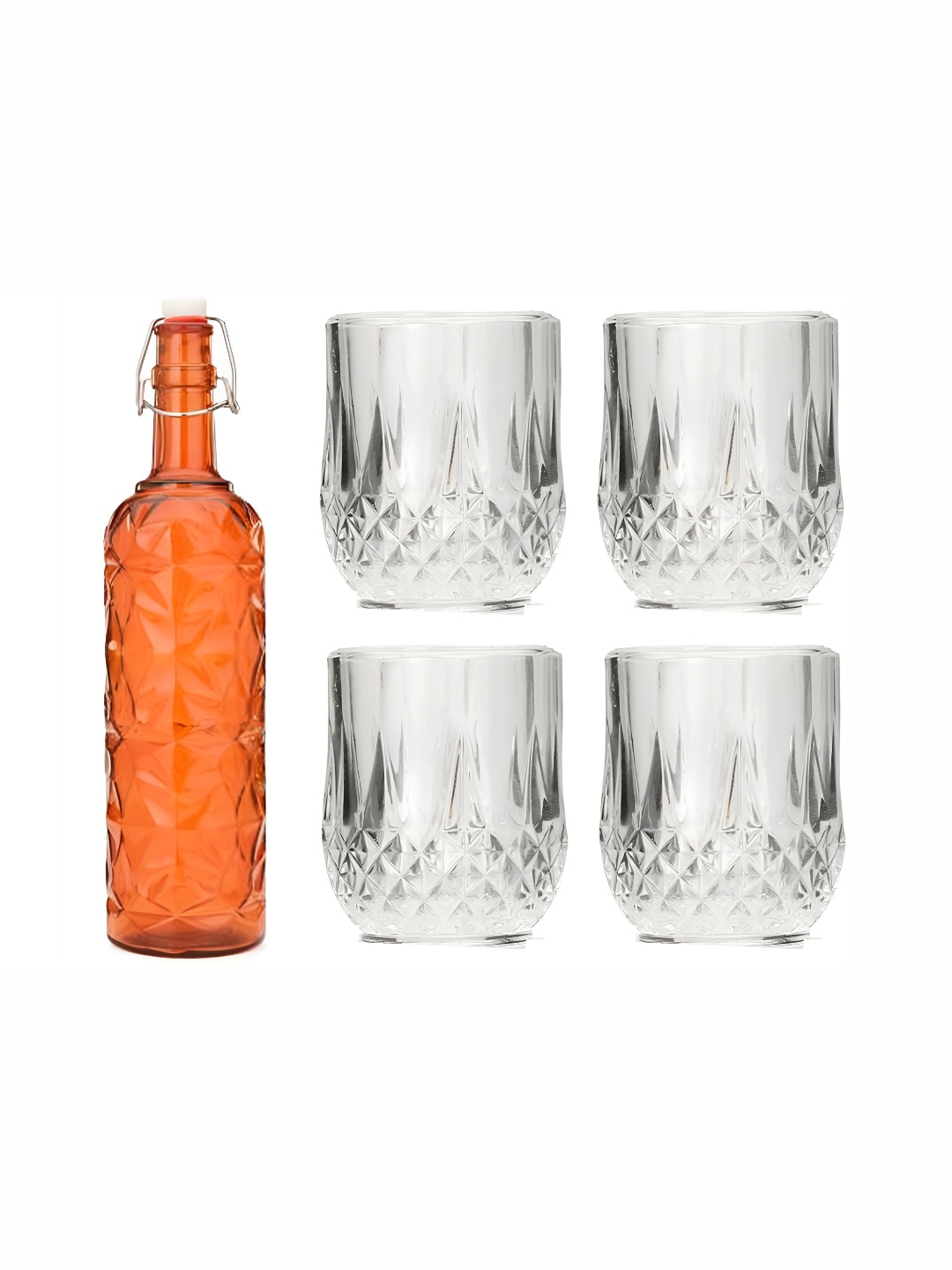 

1ST TIME Orange-Coloured & Transparent 5 Piece Water Bottle With Glasses