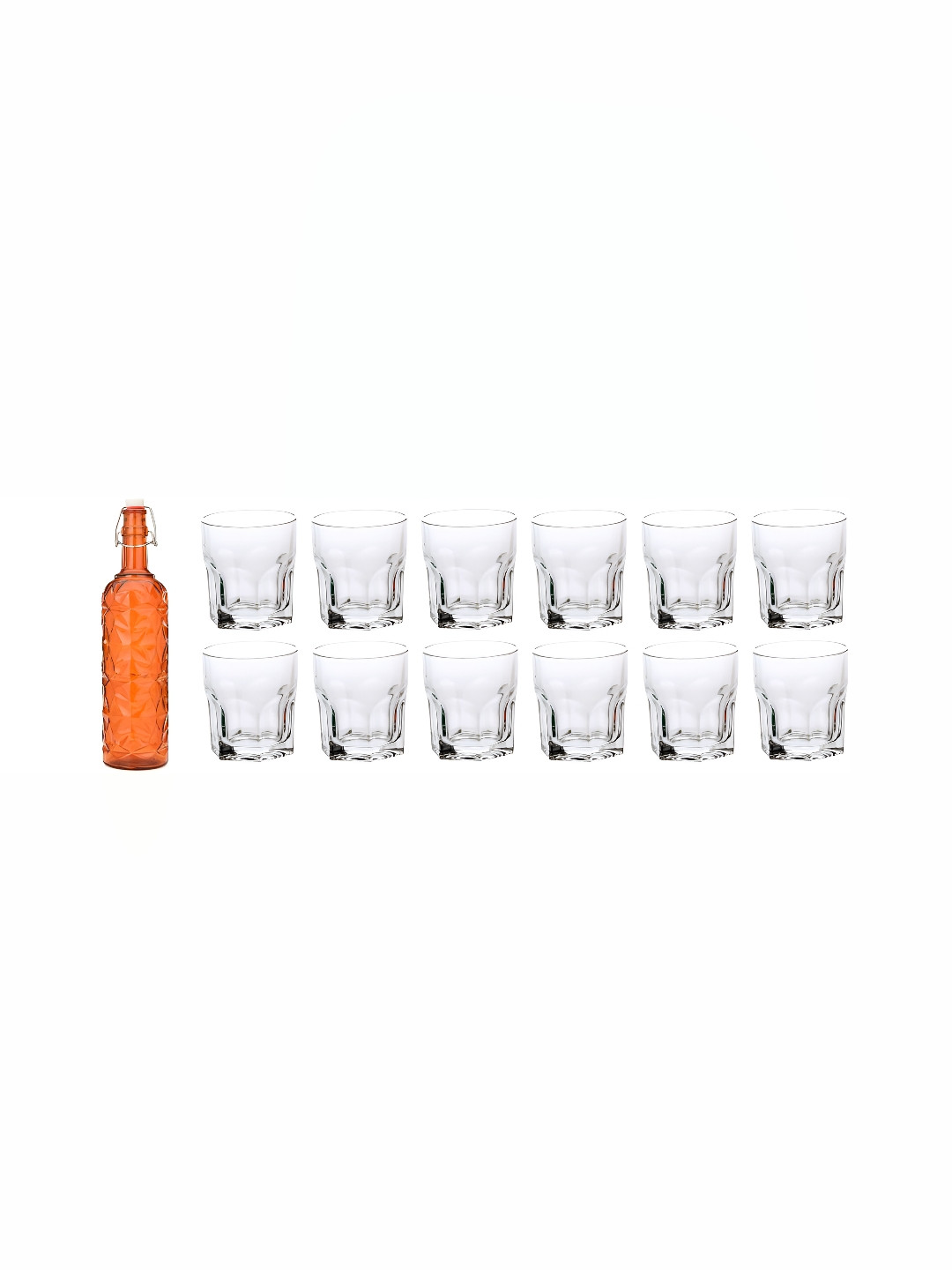 

1ST TIME Orange-Coloured & Transparent 13 Pieces Textured Whisky Glasses & Bottle