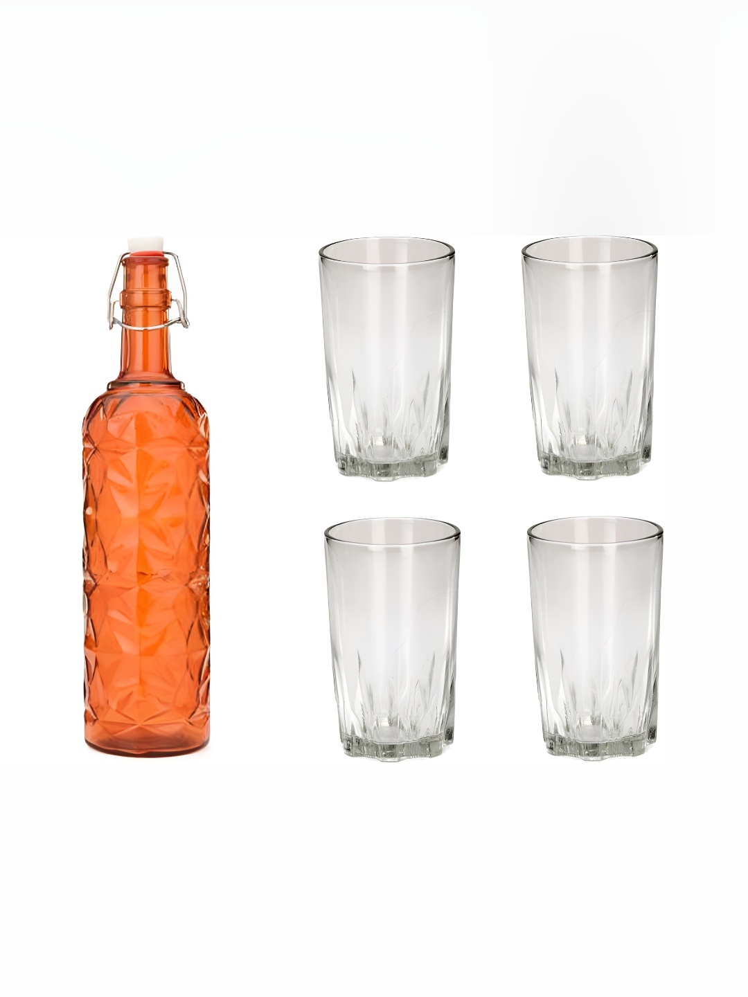 

1ST TIME Orange-Coloured & Transparent 5 Pcs Water Bottle With Glasses