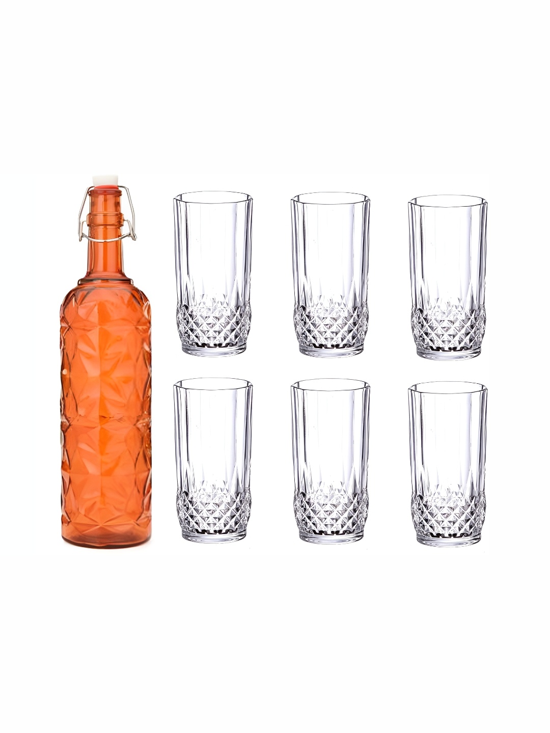 

1ST TIME Orange-Coloured & Transparent 7 Pieces Bottle & Glasses