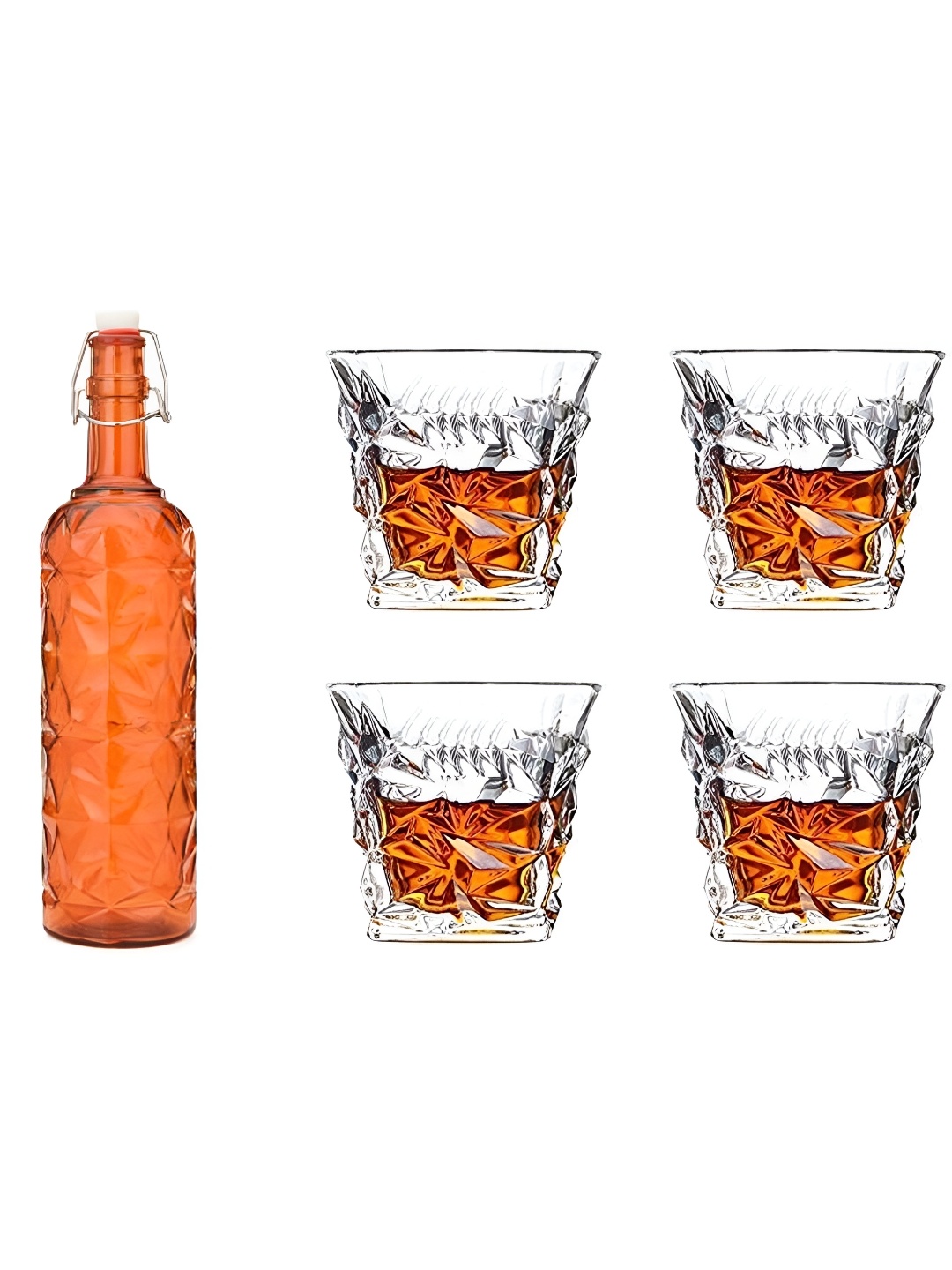 

1ST TIME Orange-Coloured & Transparent 5 Piece Water Bottle With Glasses