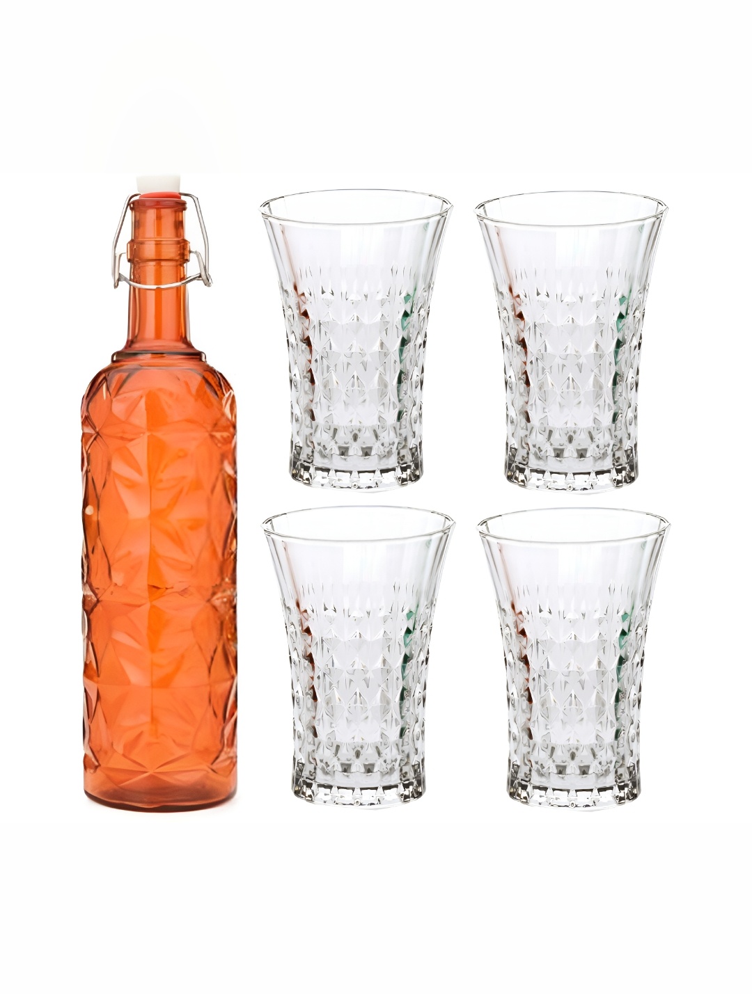 

1ST TIME Orange-Coloured & Transparent Set Of 1 Piece Water Bottle With 4 Pieces Glasses