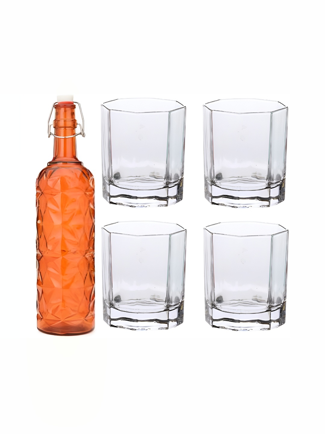 

1ST TIME Orange Coloured & Transparent 5 Pcs Water Bottle & Glasses