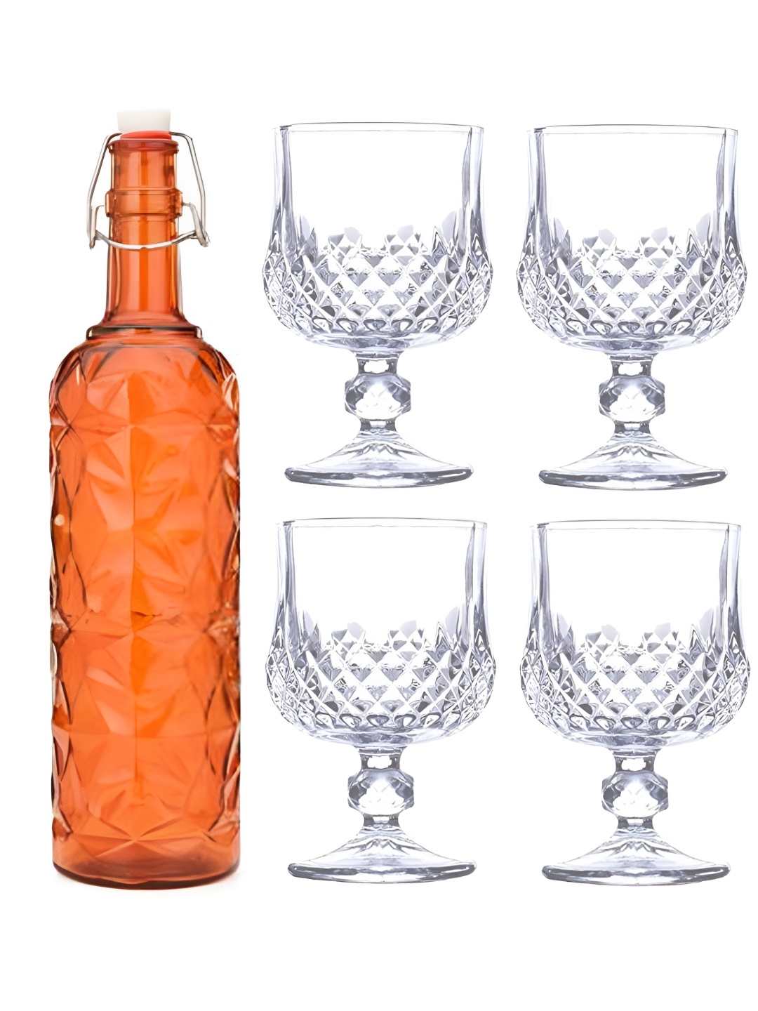 

1ST TIME Orange-Coloured & Transparent 5 Pieces Water Bottle & Glasses Set