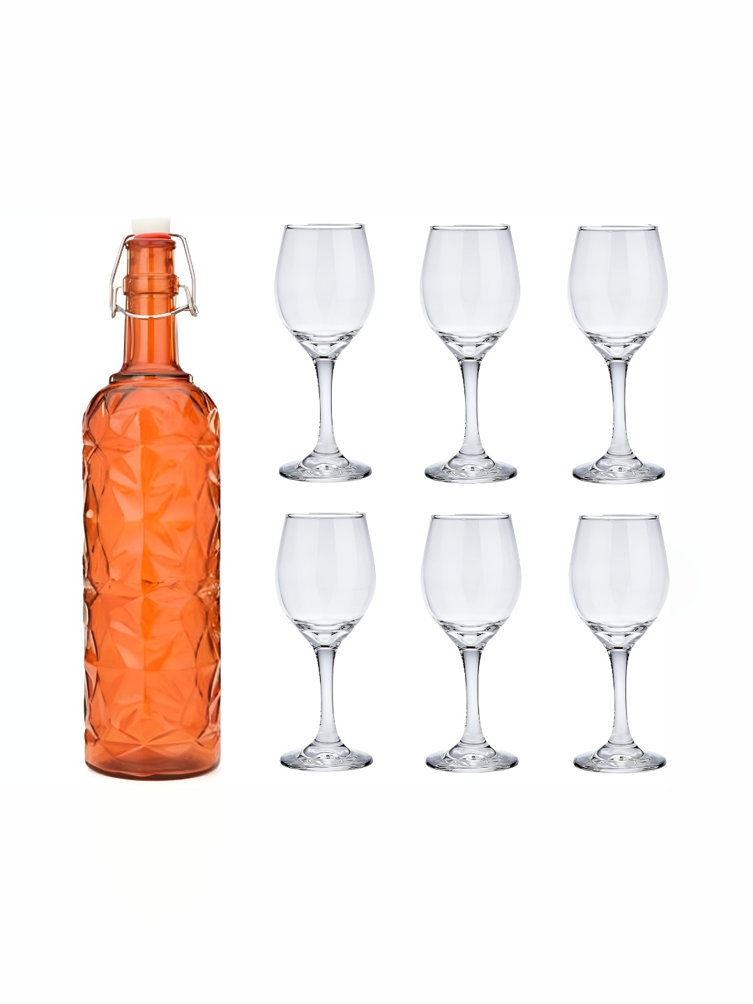 

1ST TIME Orange-Coloured & Transparent 7 Pcs Water Bottle With Glass