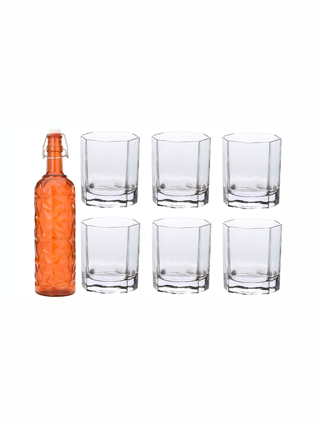 

1ST TIME Orange-Coloured & Transparent Water Bottle With 6 Pieces Glass