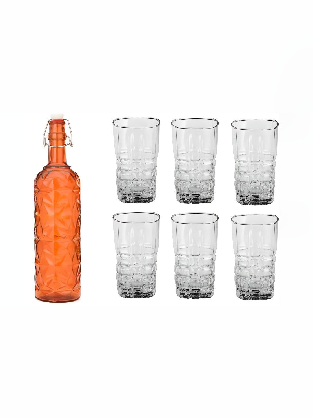 

1ST TIME Orange-Coloured & Transparent 7 Pieces Water Bottle & Glasses Set