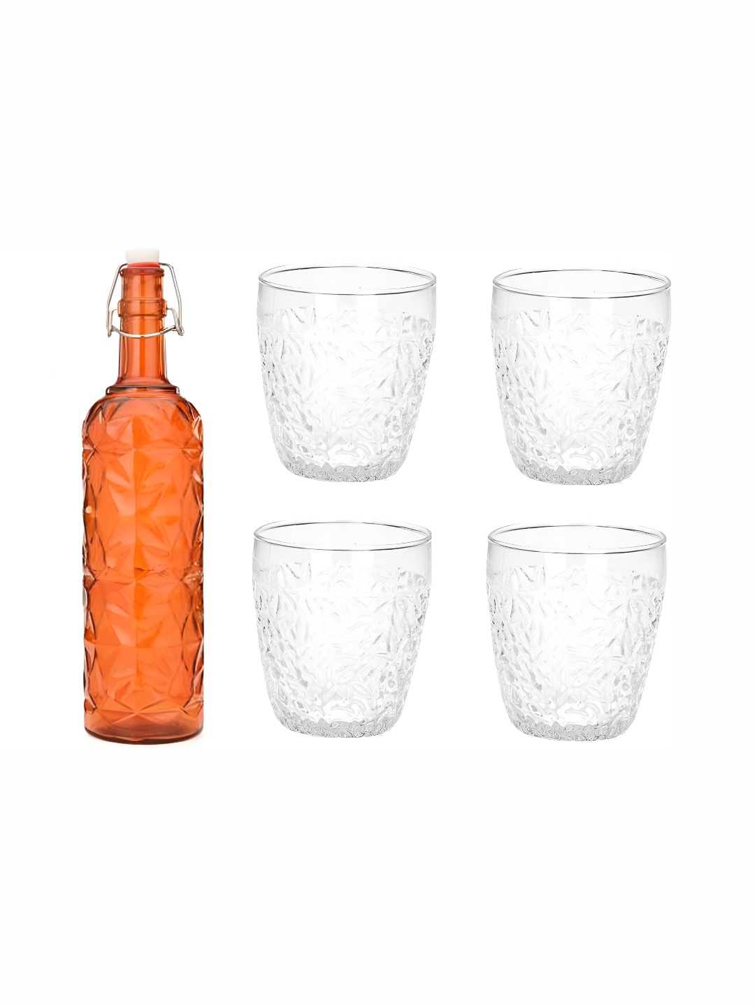 

1ST TIME Orange & Transparent Water Bottle With 4 Pieces Glasses