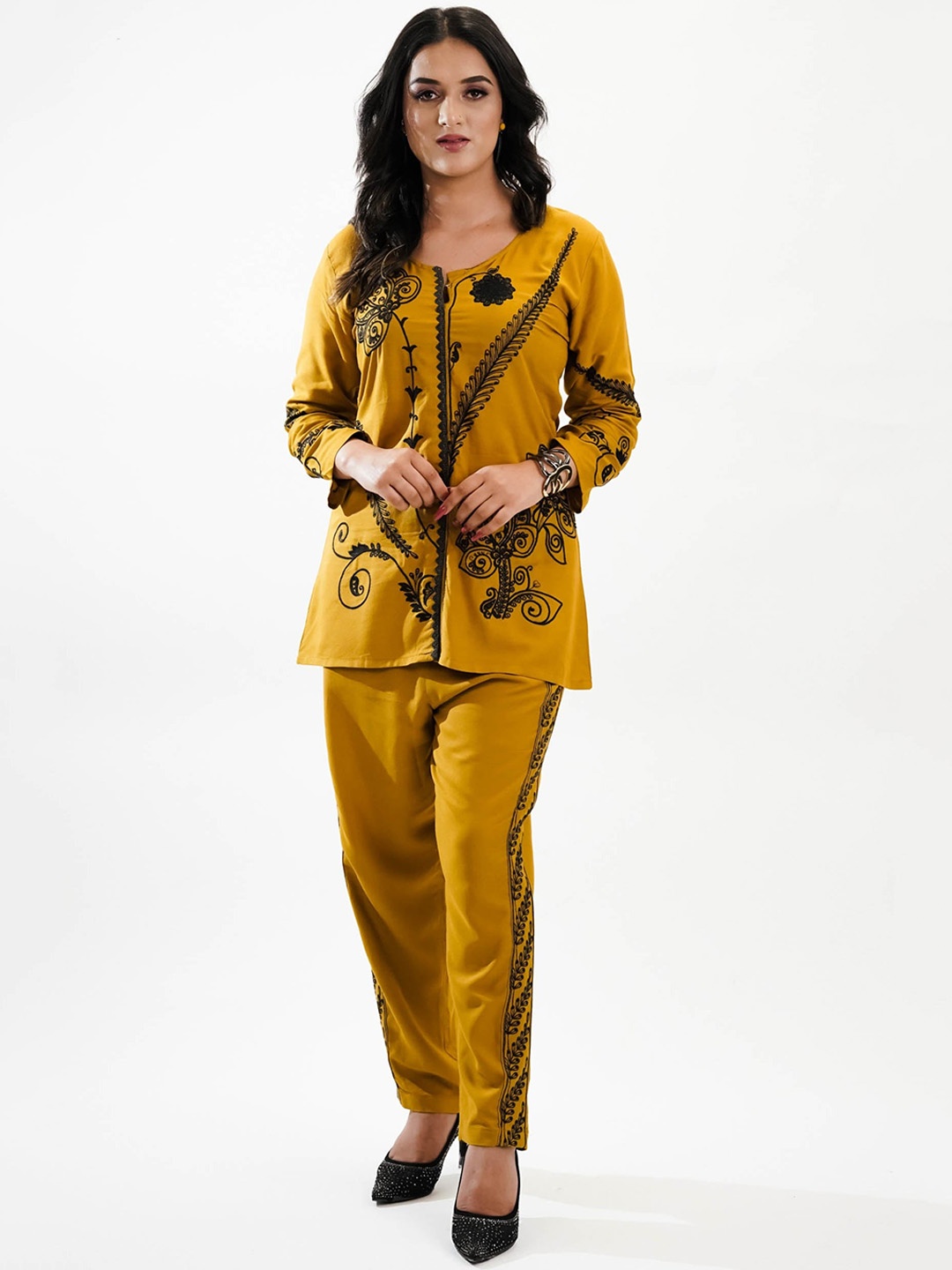 

NoLabels Embroidered Top & Trousers Co-Ords Set, Mustard