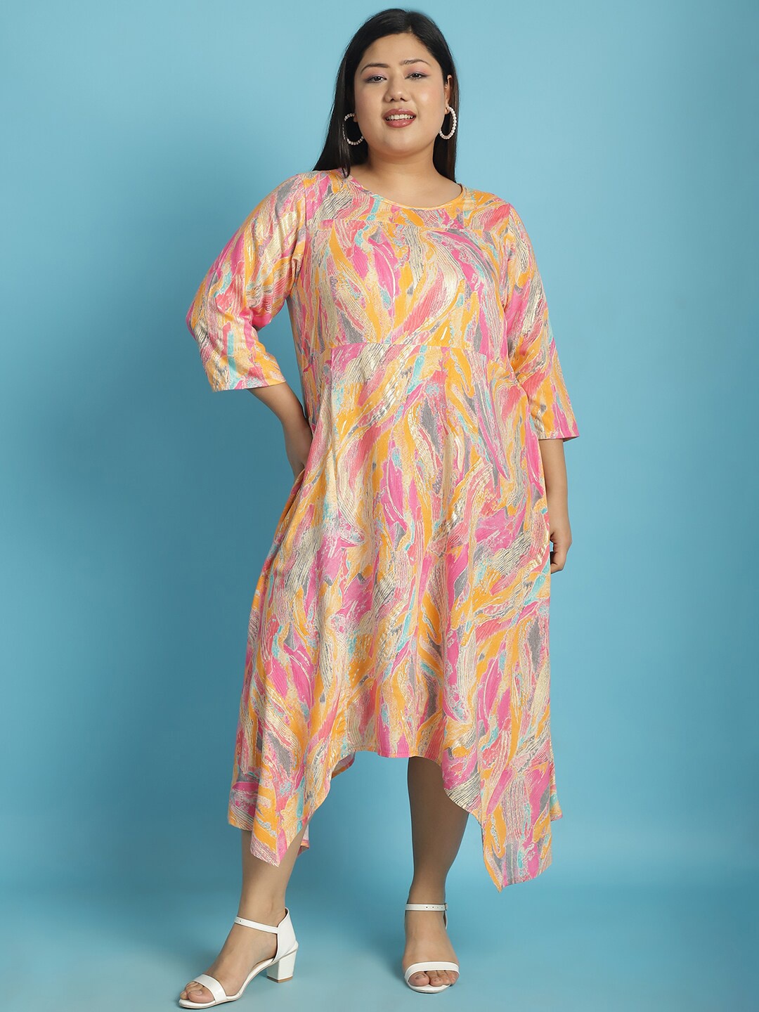 

theRebelinme Printed Plus Size A-Line Midi Dress, Pink