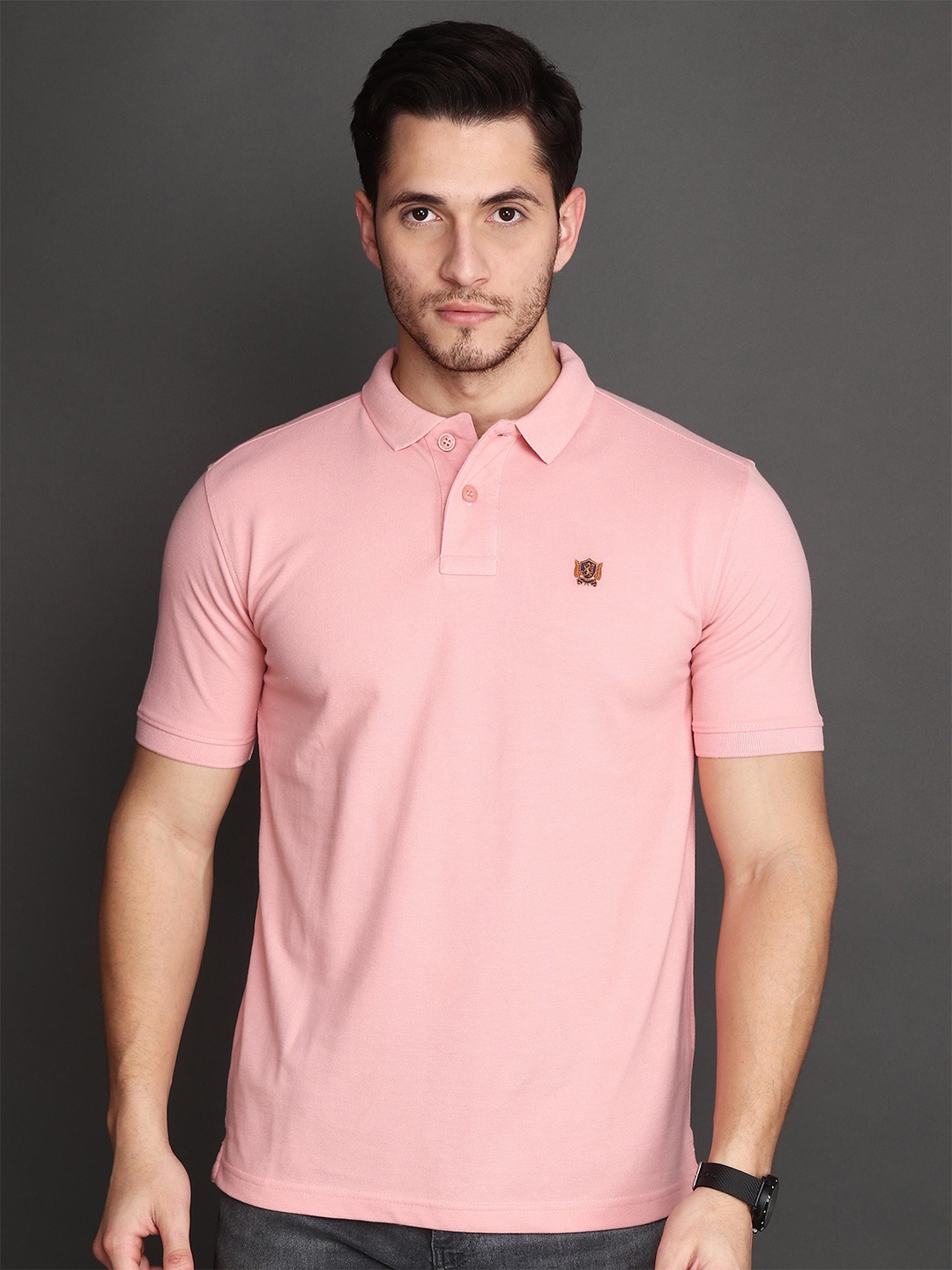 

Albion Men Polo Collar Applique T-shirt, Pink