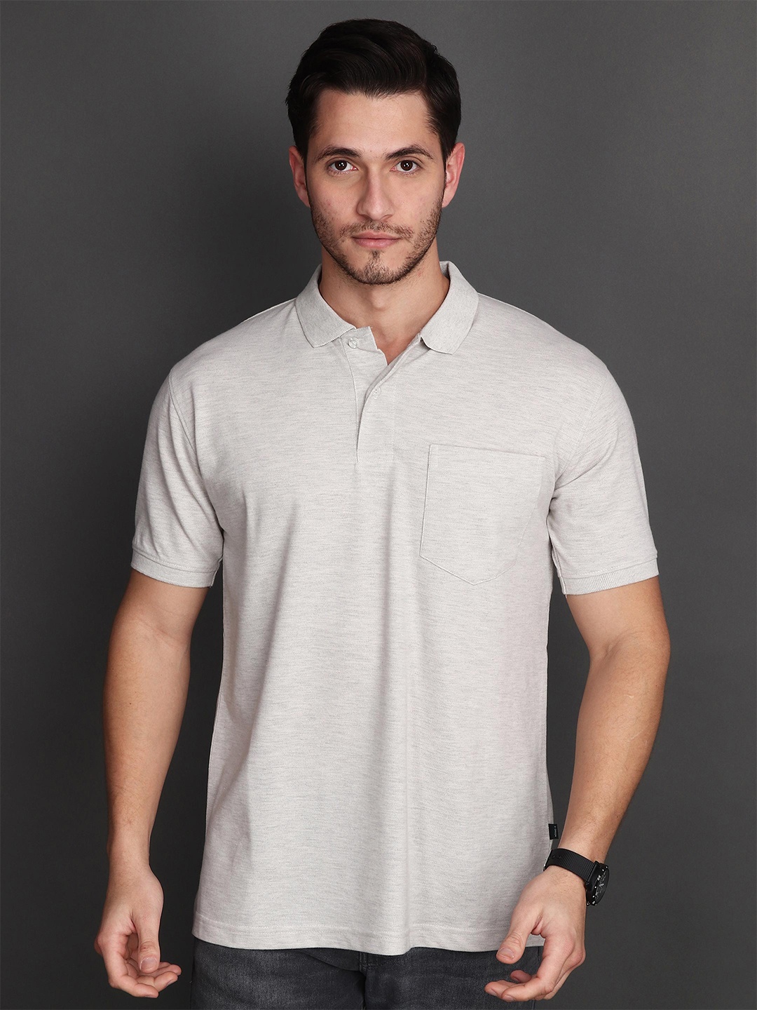 

Albion Men Polo Collar Pockets T-shirt, Grey