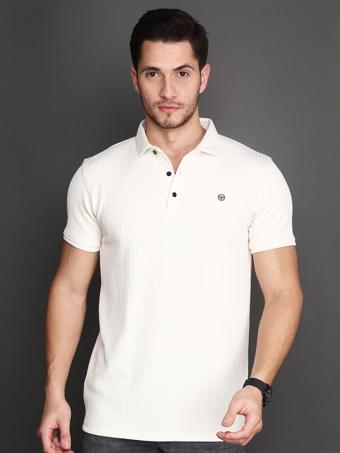 

Albion Men Polo Collar Applique T-shirt, White