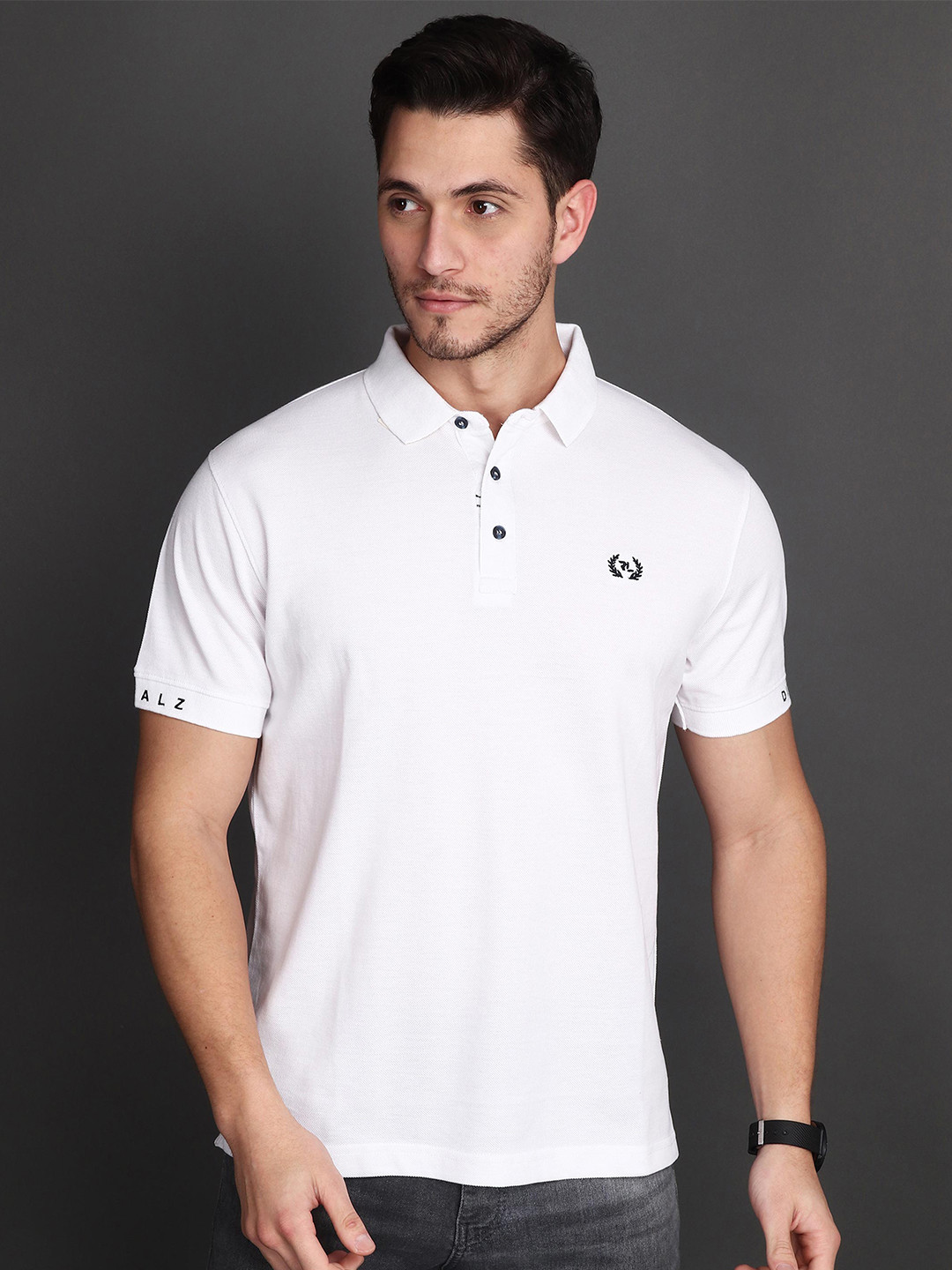 

Albion Men Polo Collar Applique T-shirt, White