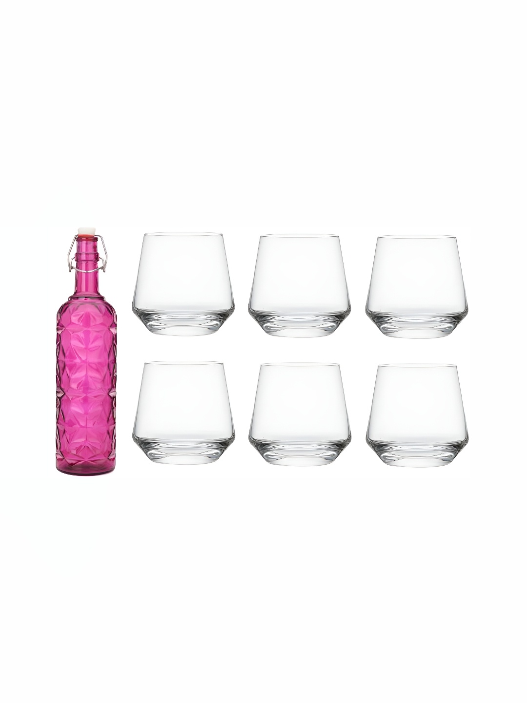 

1ST TIME 7Pcs Pink & Transparent Bottle & 6 Pcs Glasses Set