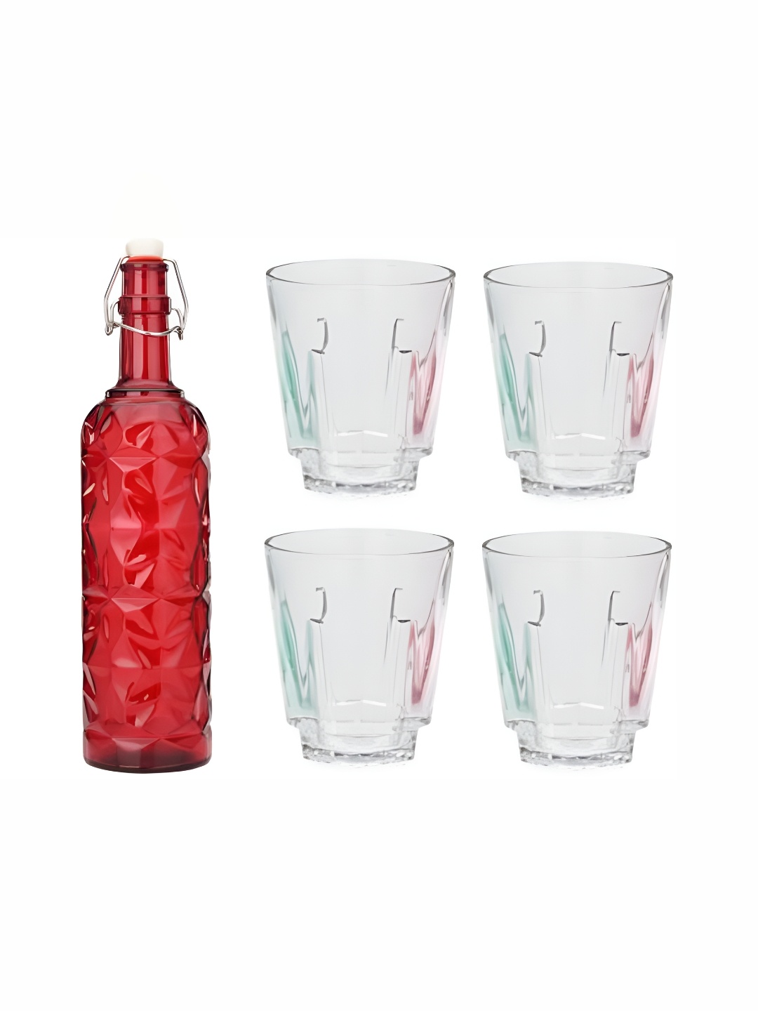 

1ST TIME Red & Transparent 5 Pcs Bottle & Glasses Set