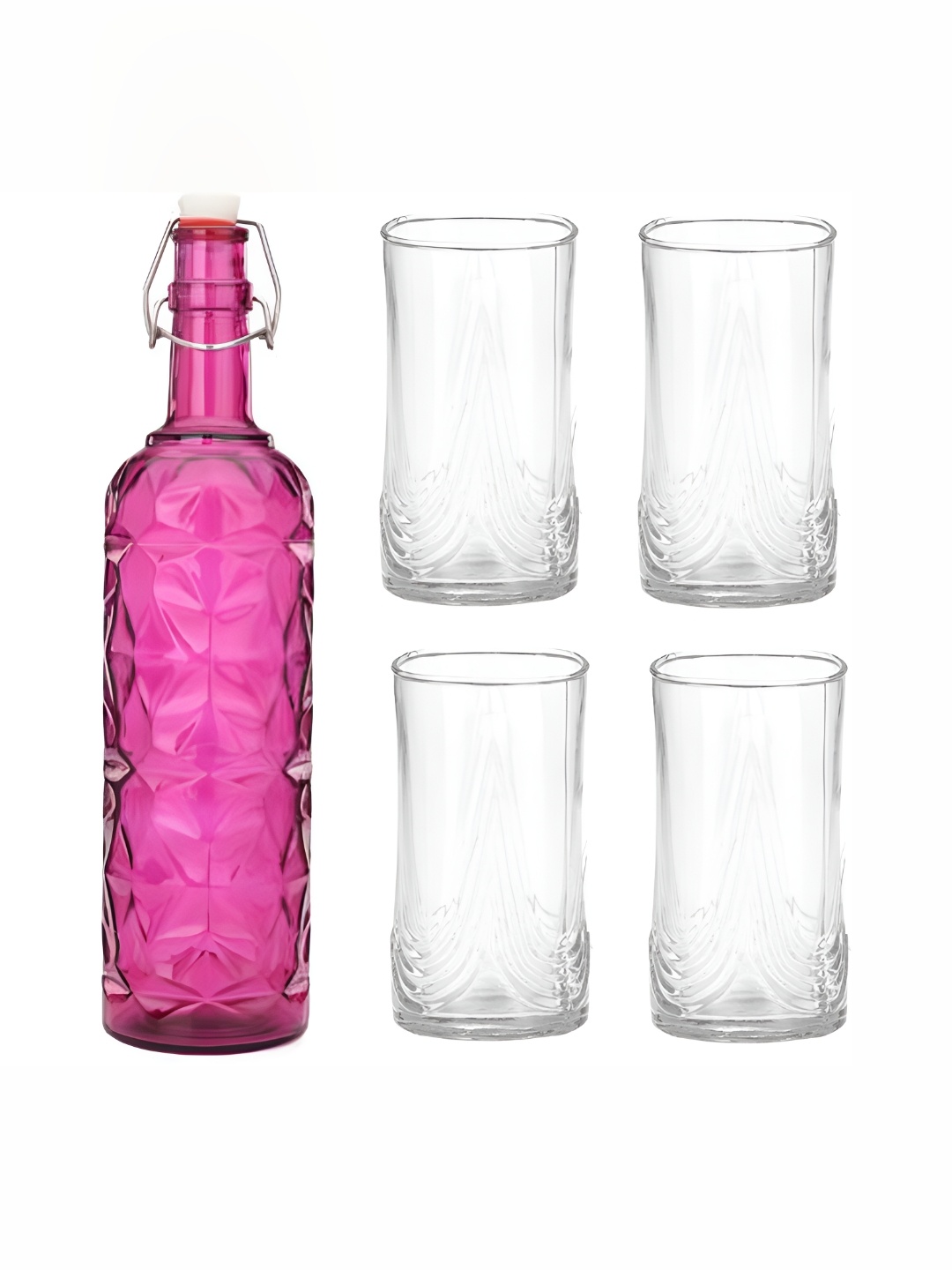 

1ST TIME Pink & Transparent 5 Pieces Textured Glasses & Bottle