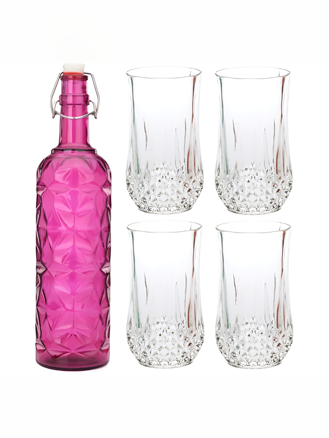 

1ST TIME Pink & Transparent 5 Pieces Water Bottle & Water Glasses Set