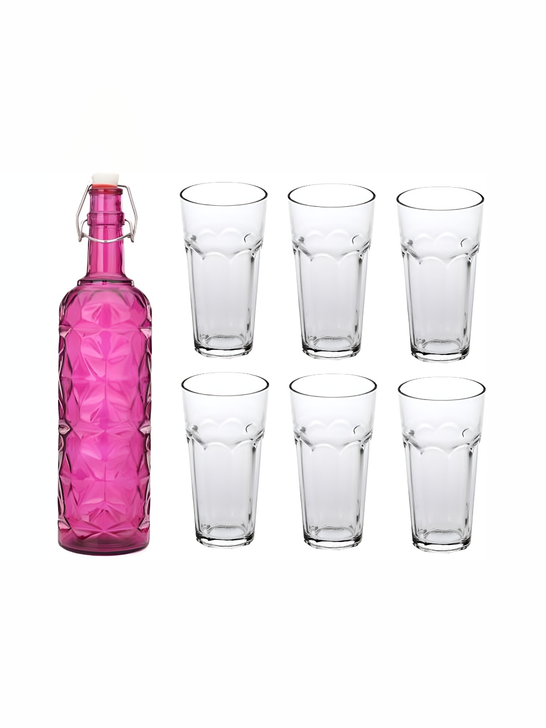 

1ST TIME Red & Transparent 7 Pieces Glasses & Water Bottle, Pink