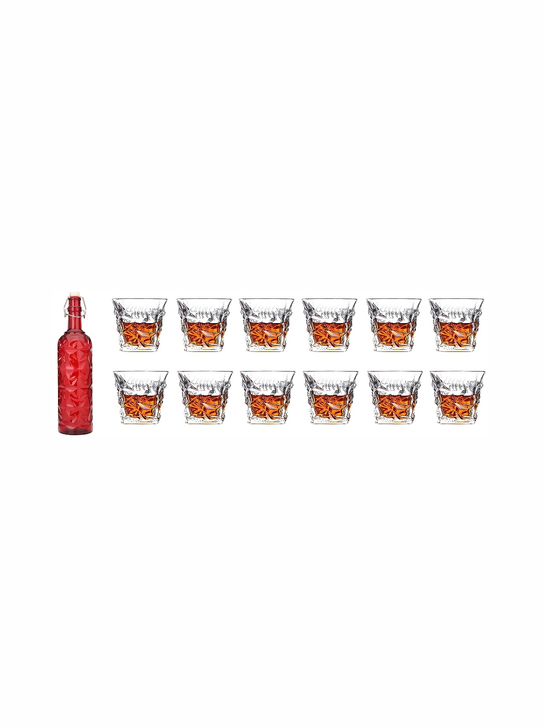 

1ST TIME Red & Transparent 12 Pieces Bottle & Glasses