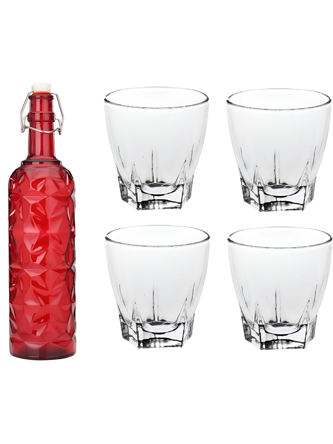 

1ST TIME Red & Transparent 5 Pieces Bottle & Glasses Set