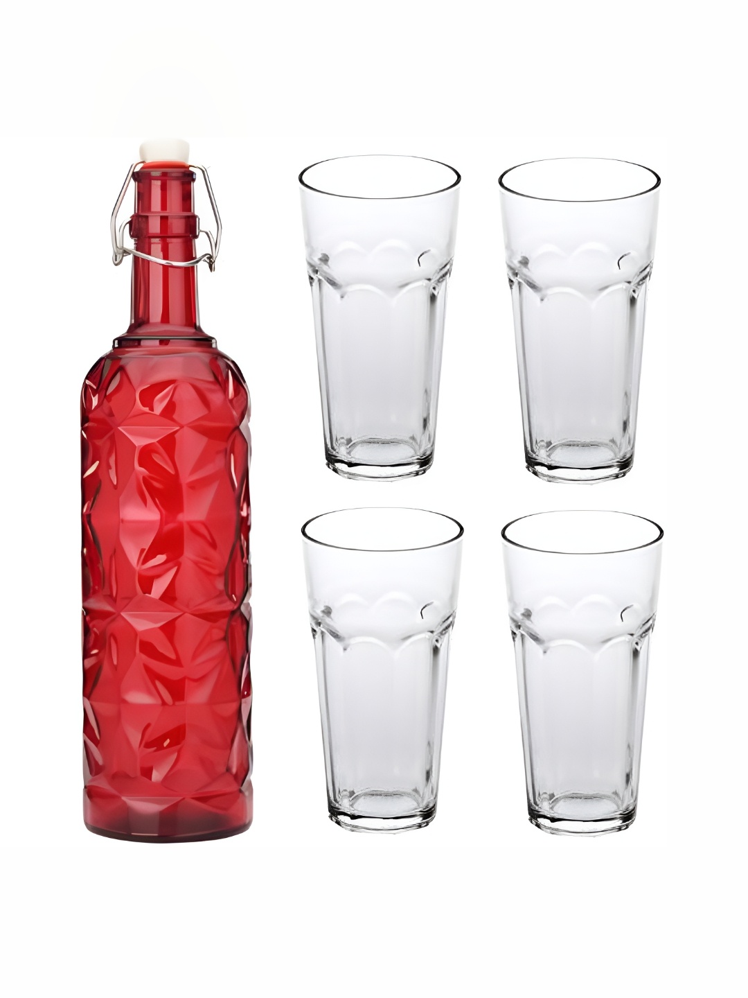 

1ST TIME 5Pcs Red & Transparent 5 Pieces Bottle & Glasses