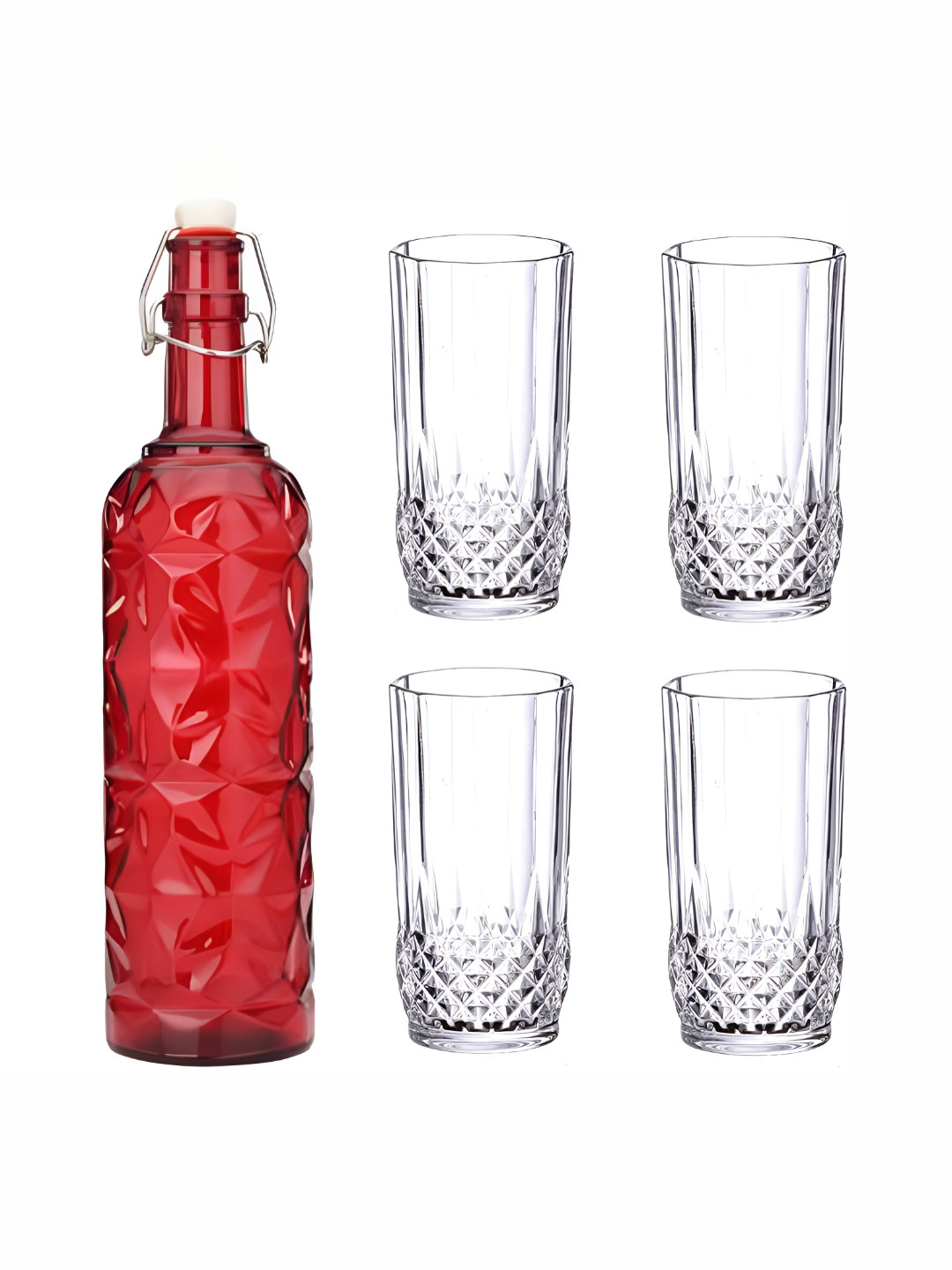 

1ST TIME Red & Transparent 5 Pieces Bottle & Glasses