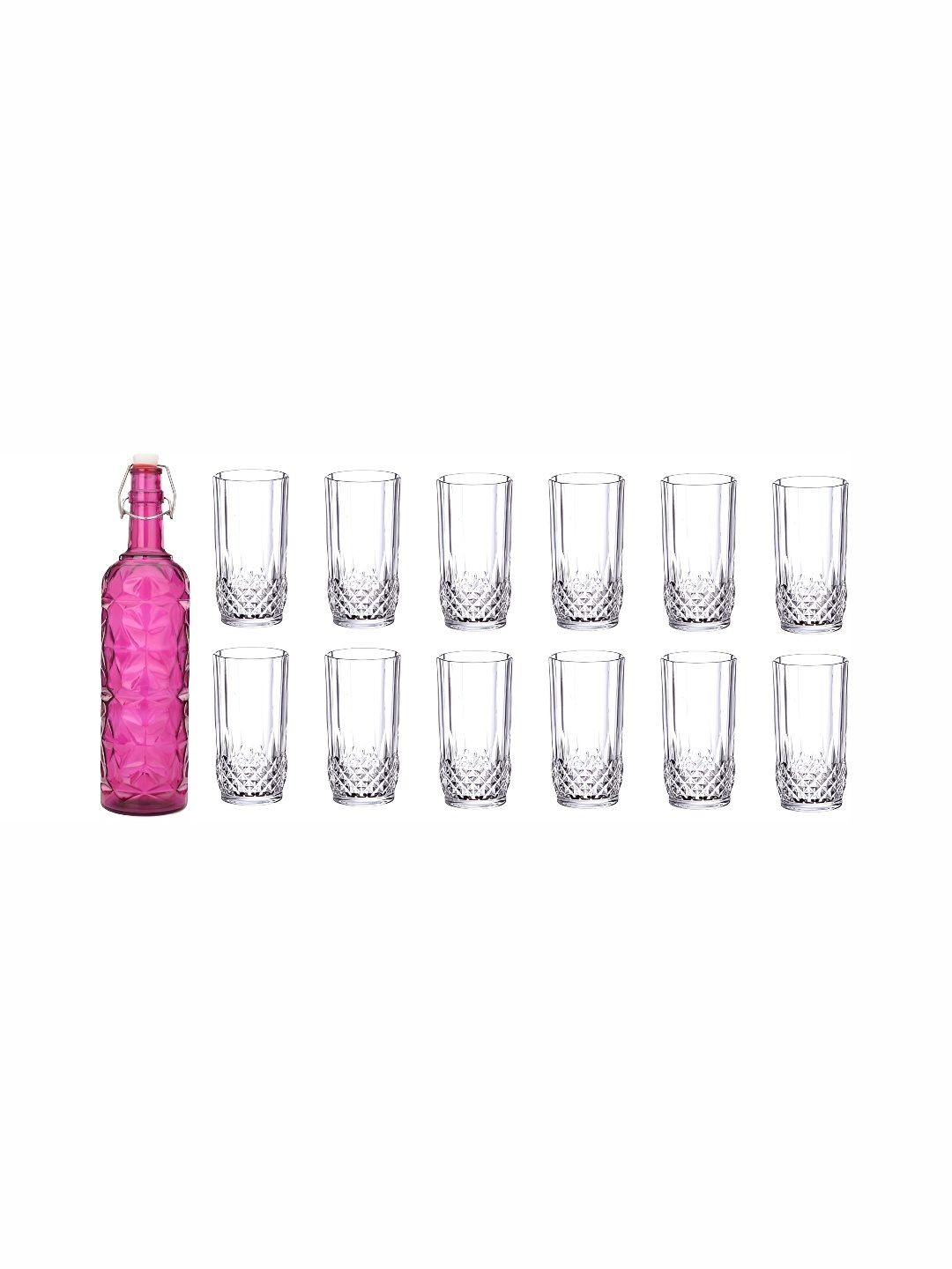 

1ST TIME Pink & Transparent Water Bottle & 12 Pcs Water Glasses Set
