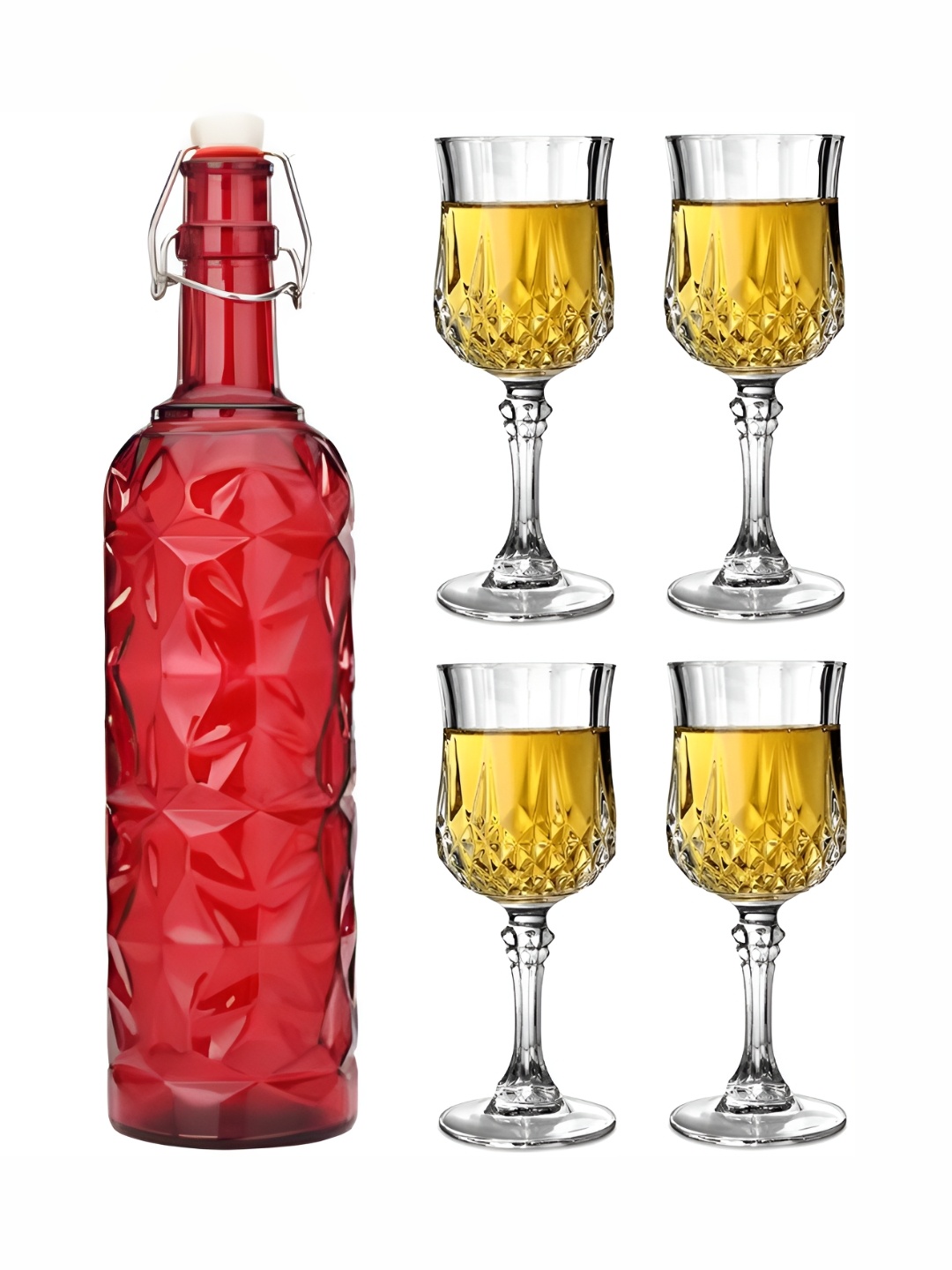 

1ST TIME 5 Pieces Water Bottle With Glasses, Red