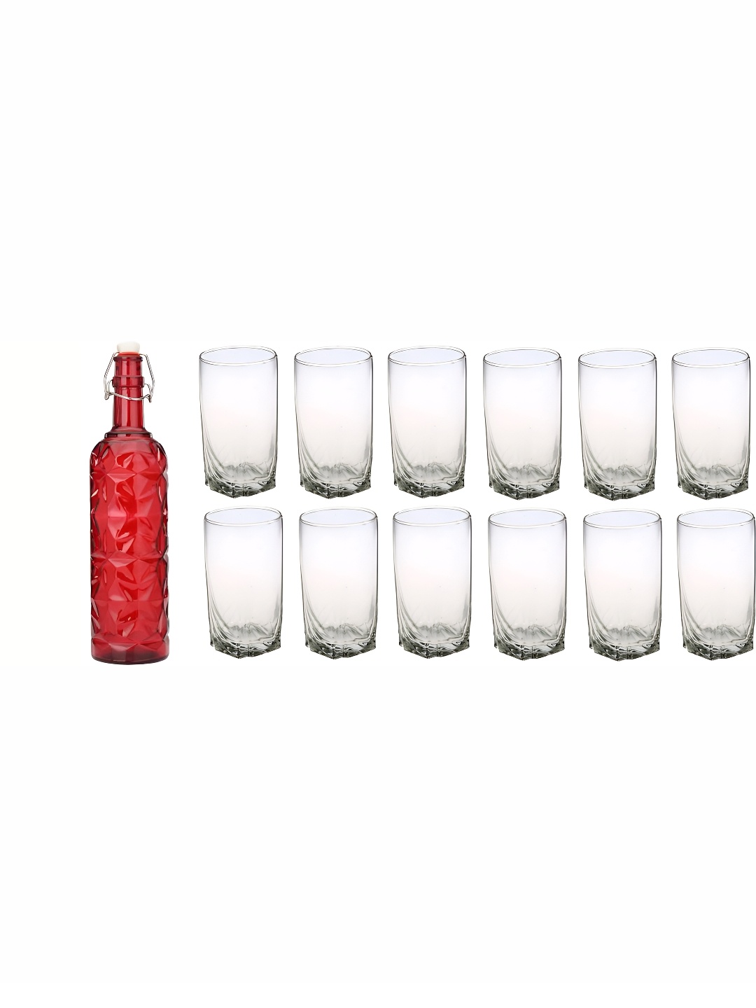 

1ST TIME Red & Transparent 13 Pieces Textured Bottle & Glasses Set