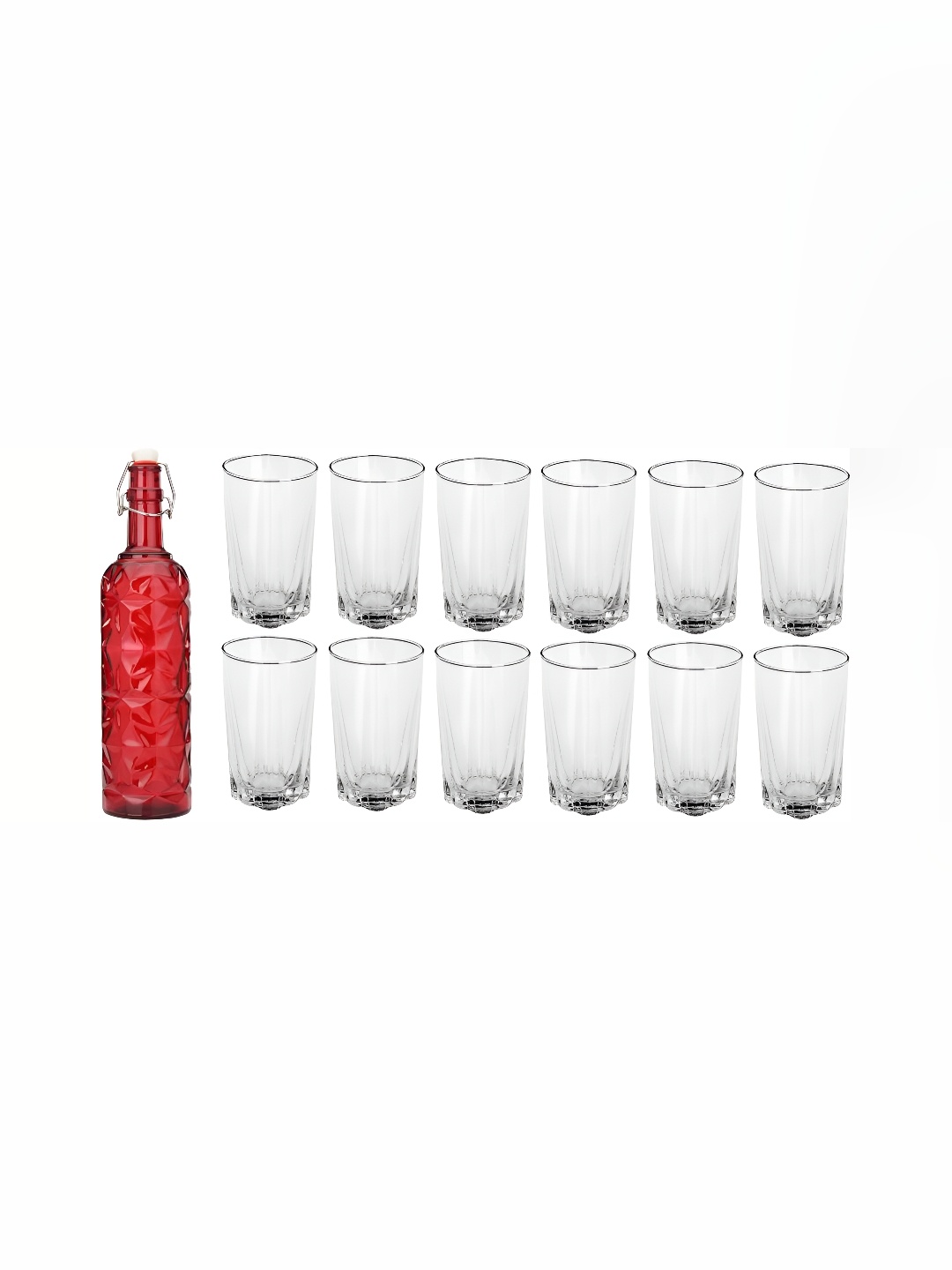 

1ST TIME 13Pcs Red & Transparent Bottle & Glasses Set