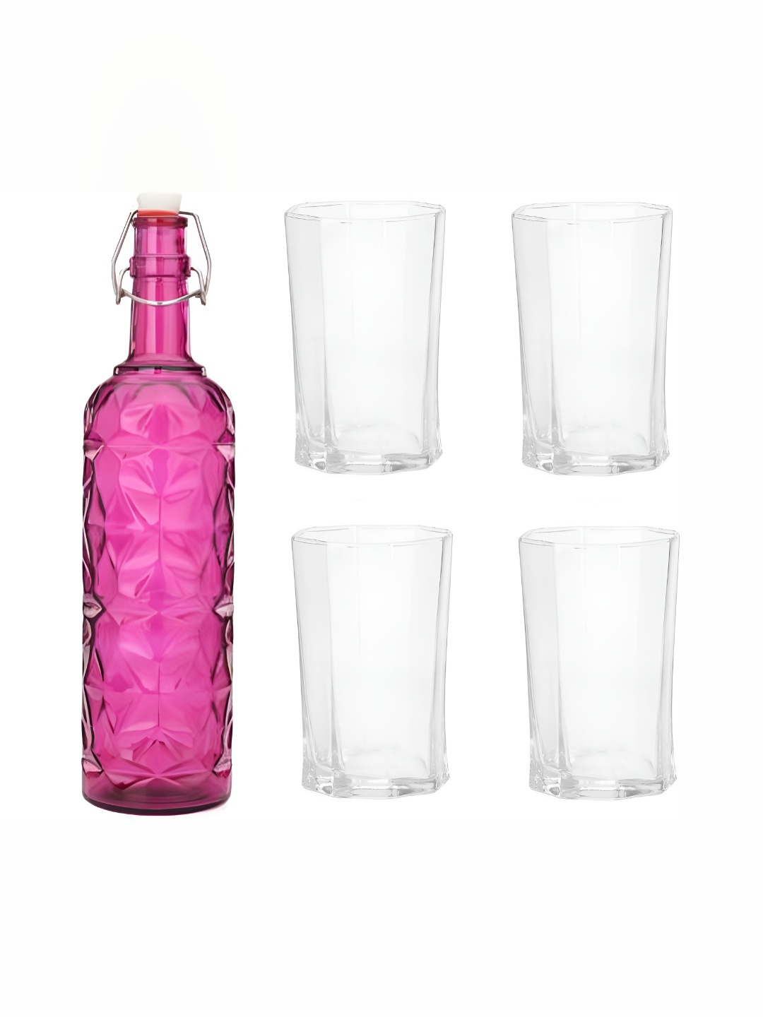 

1ST TIME Pink & Transparent 5 Pcs Water Bottle & Glasses