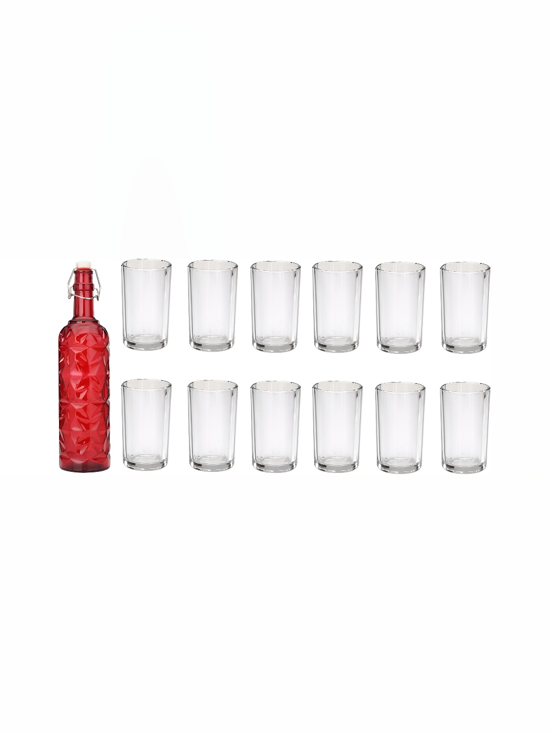 

1ST TIME Red & Transparent 13 Pieces Textured Glasses & Bottle