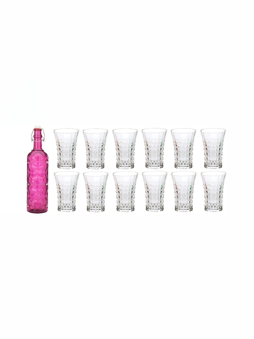 

1ST TIME Pink & Transparent 13 Pieces Textured Glasses & Bottle