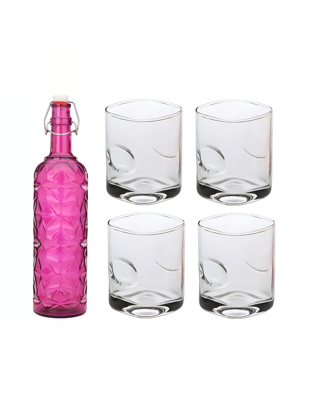 

1ST TIME Pink & Transparent 5 Pieces Textured Bottle & Glasses Set