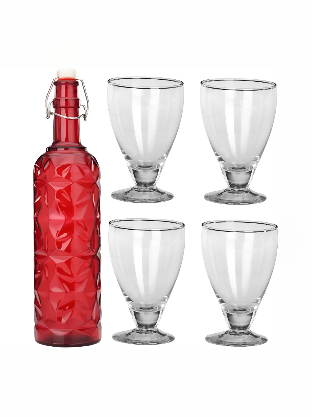 

1ST TIME Red 5 Pcs Water Bottle With Glasses