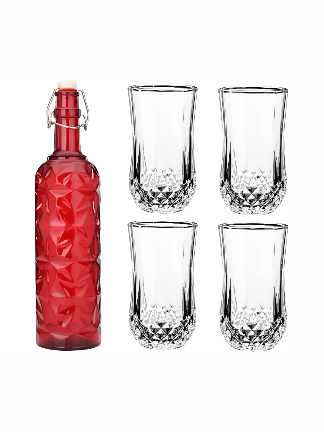 

1ST TIME Red & Transparent 5 Pcs Water Bottle & Glasses