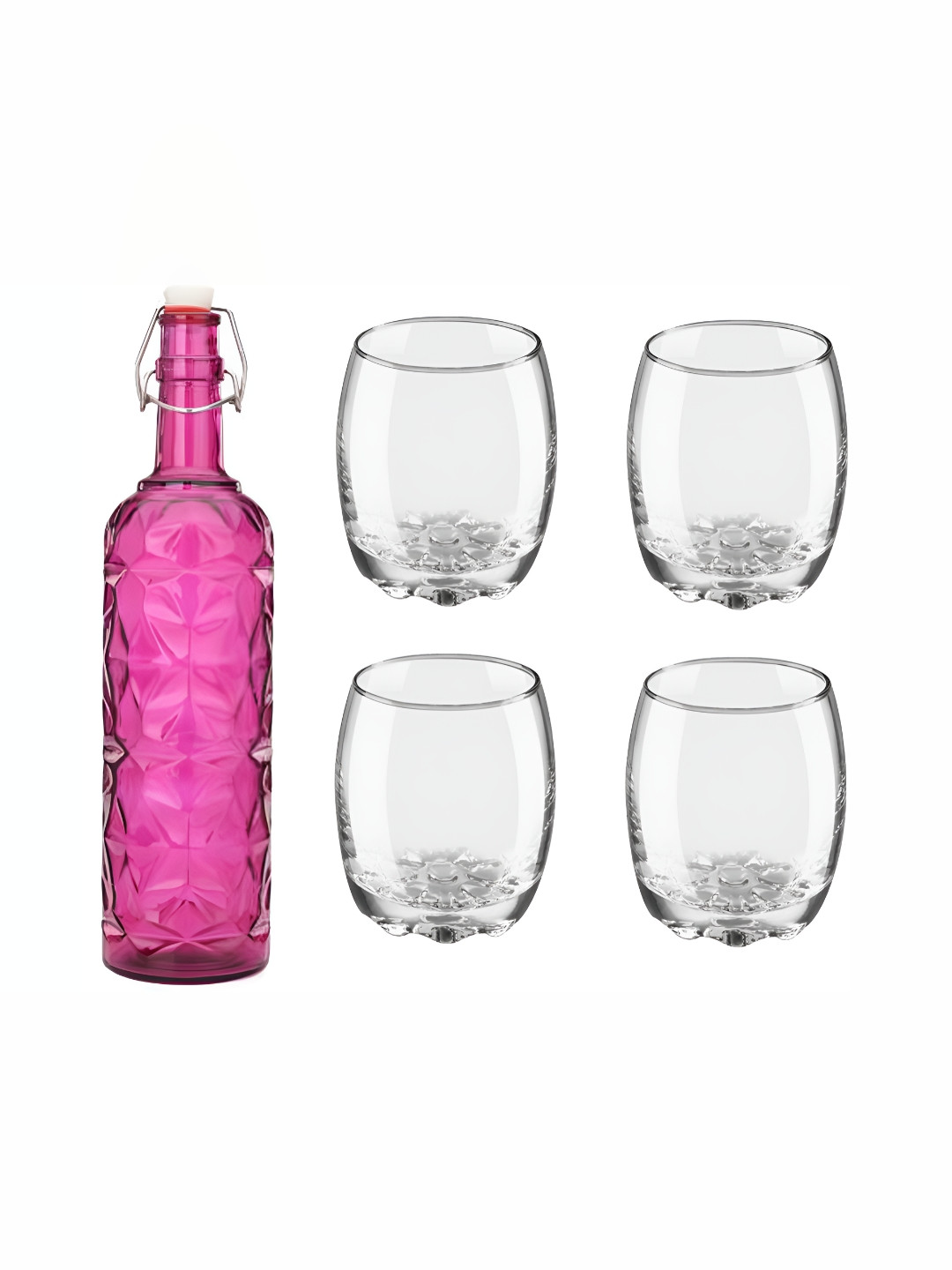 

1ST TIME Pink & Transparent 4 Pieces Water Bottle With Glass