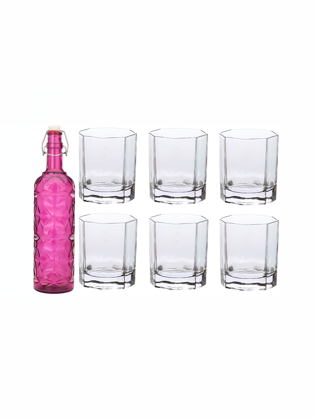 

1ST TIME Pink & Transparent 7 Pcs Water Bottle & Glasses