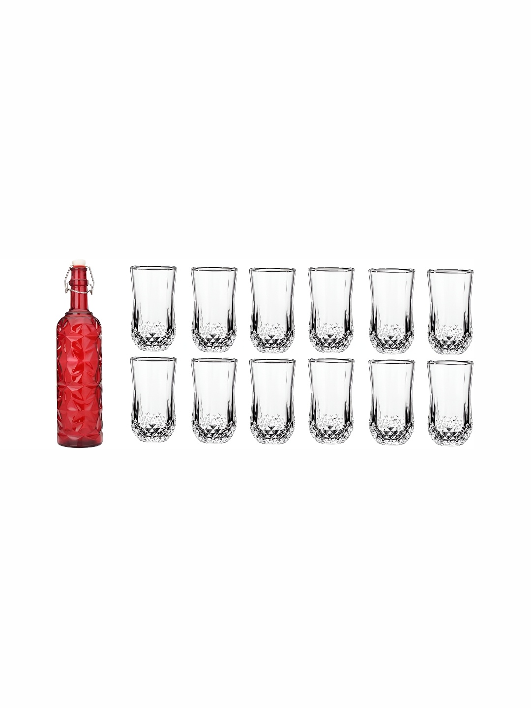 

1ST TIME Red & Transparent 13 Pieces Glasses & Bottle